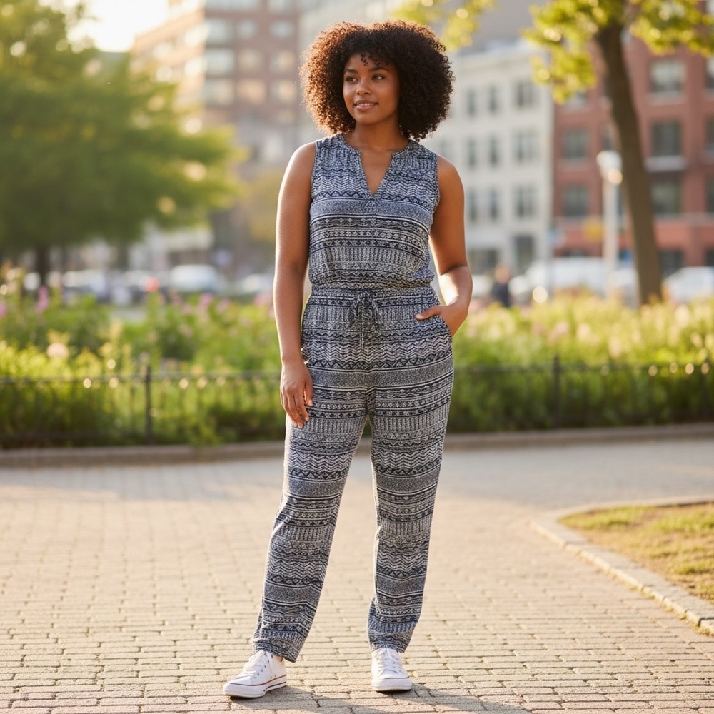 Lucky Brand Sleeveless Romper - Navy/White